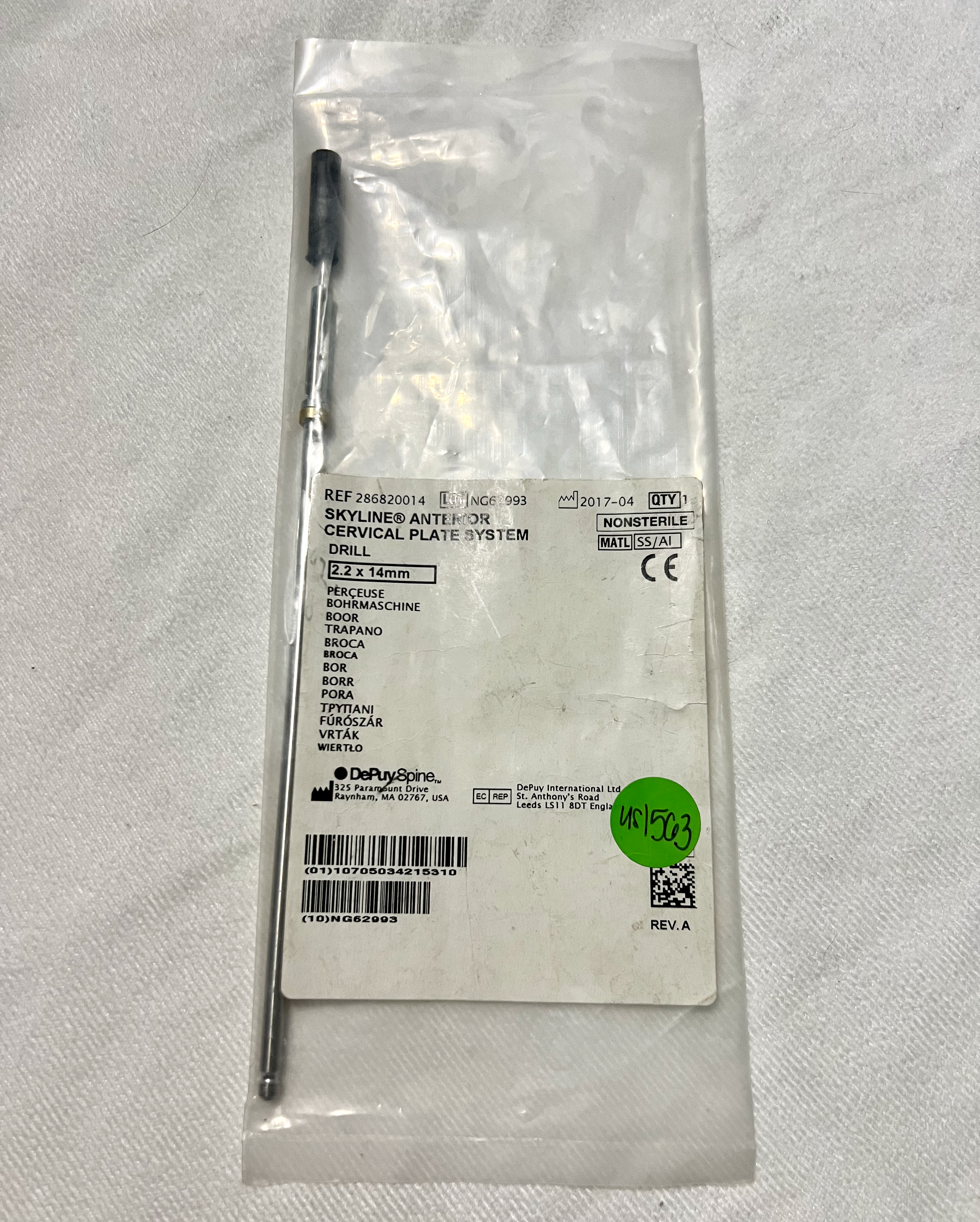 286820014 SKYLINE Anterior Cervical Plate System Drill 2.2mm X 14mm US1563