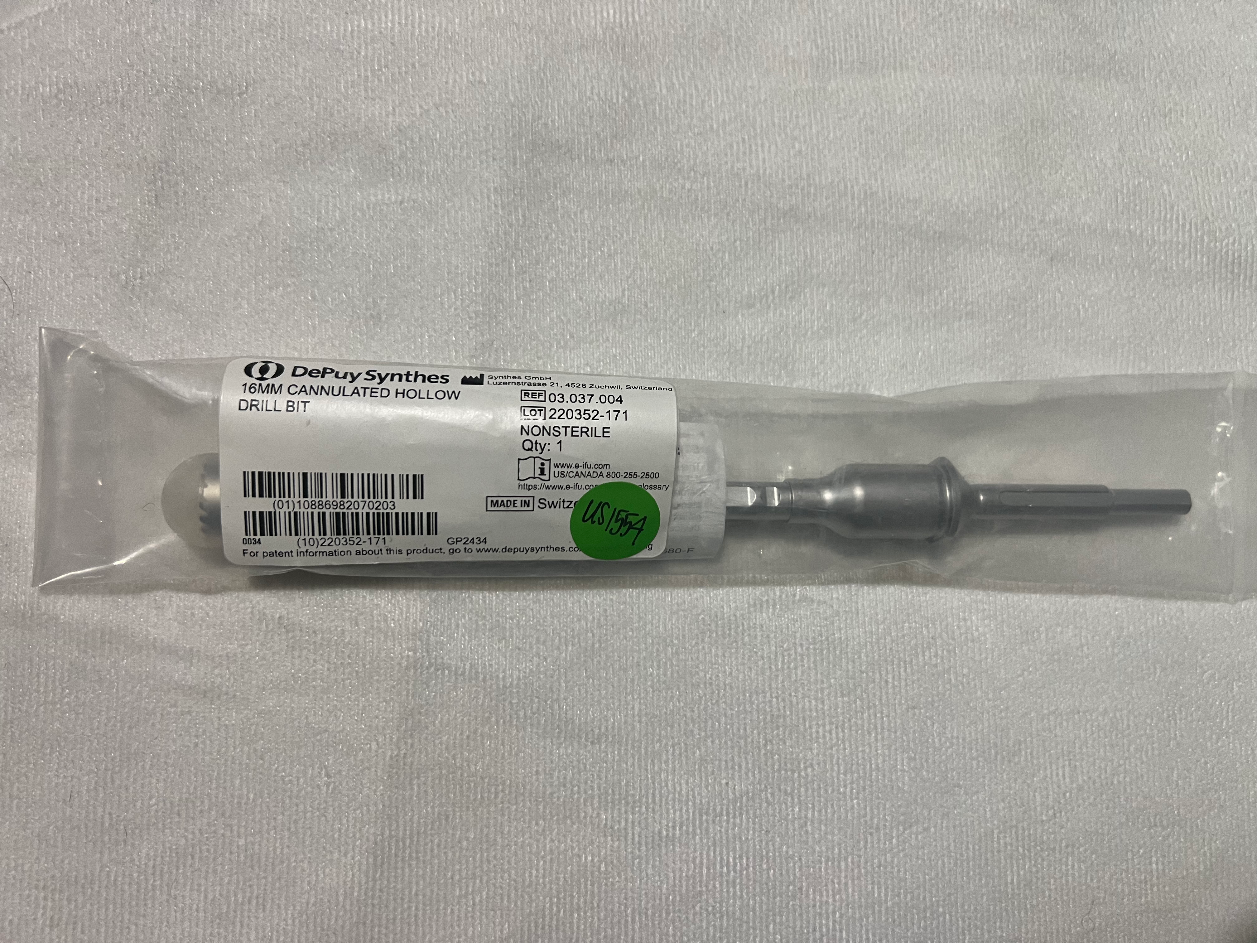 03.037.004 NEW Cannulated Hollow Drill Bit 16mm US1554