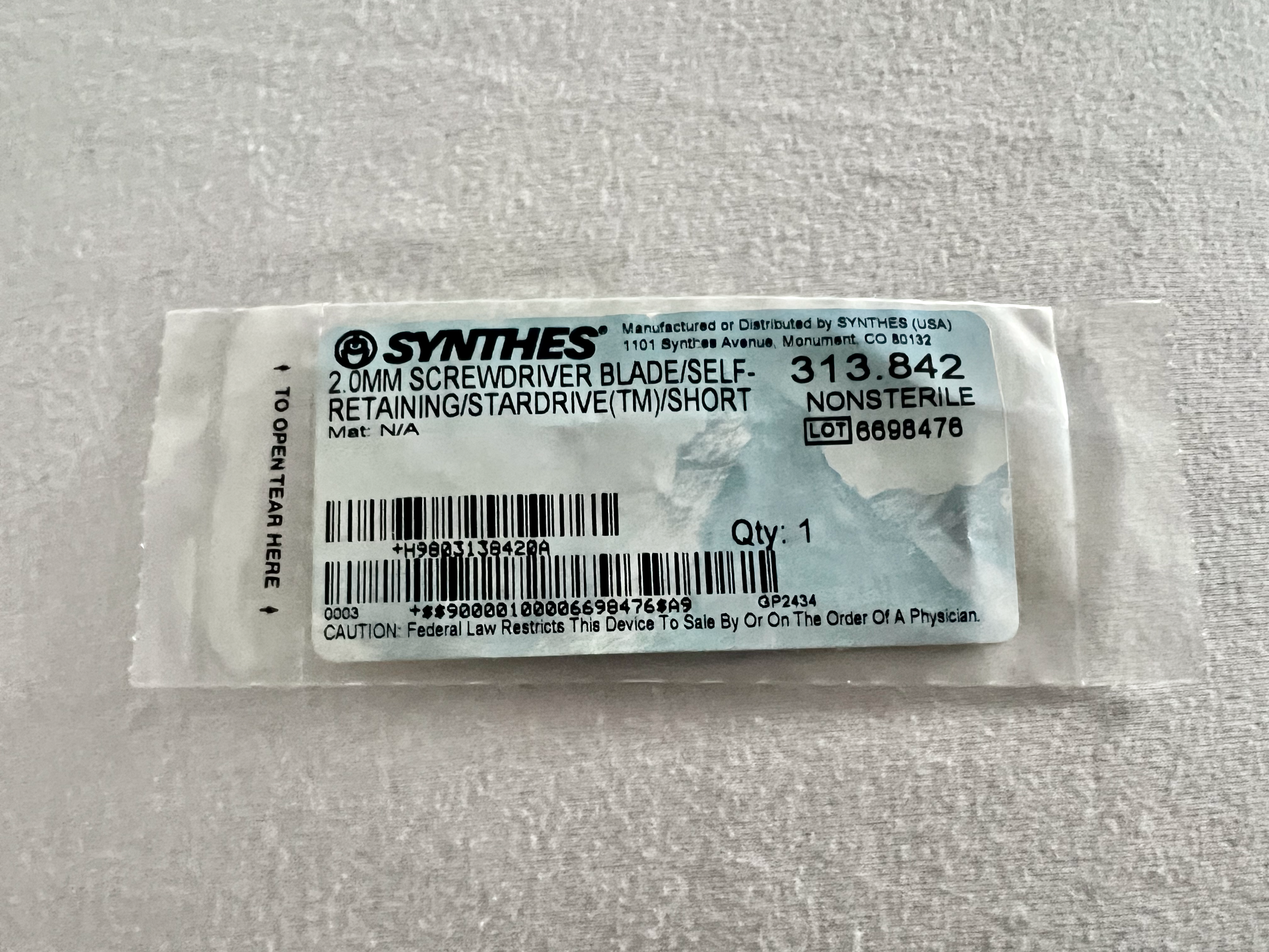 313.842 NEW StarDrive 2mm Short Screwdriver Blade Self-Retaining US1964