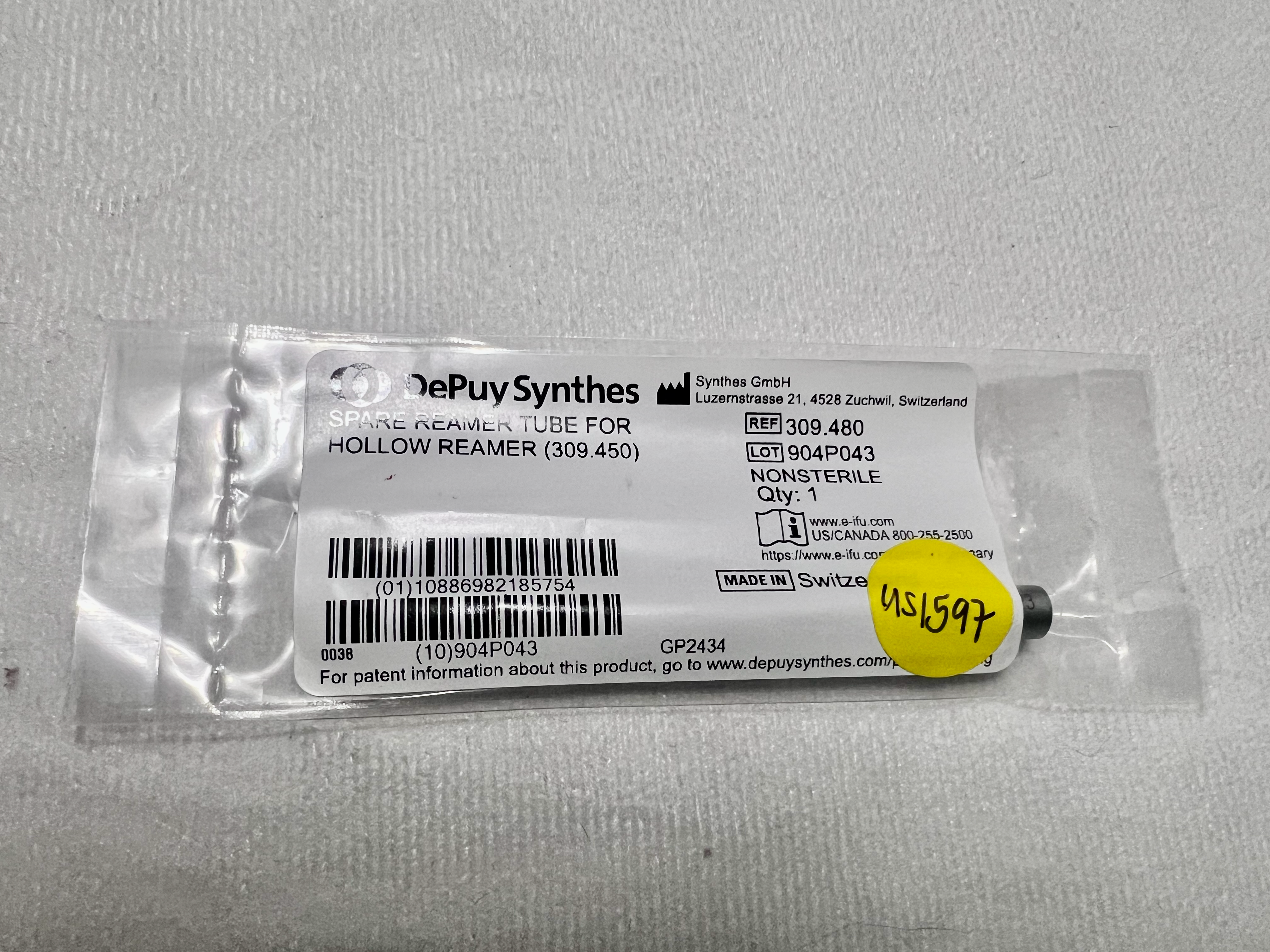 309.480 NEW Spare Reamer Tube For Hollow Reamer US1597