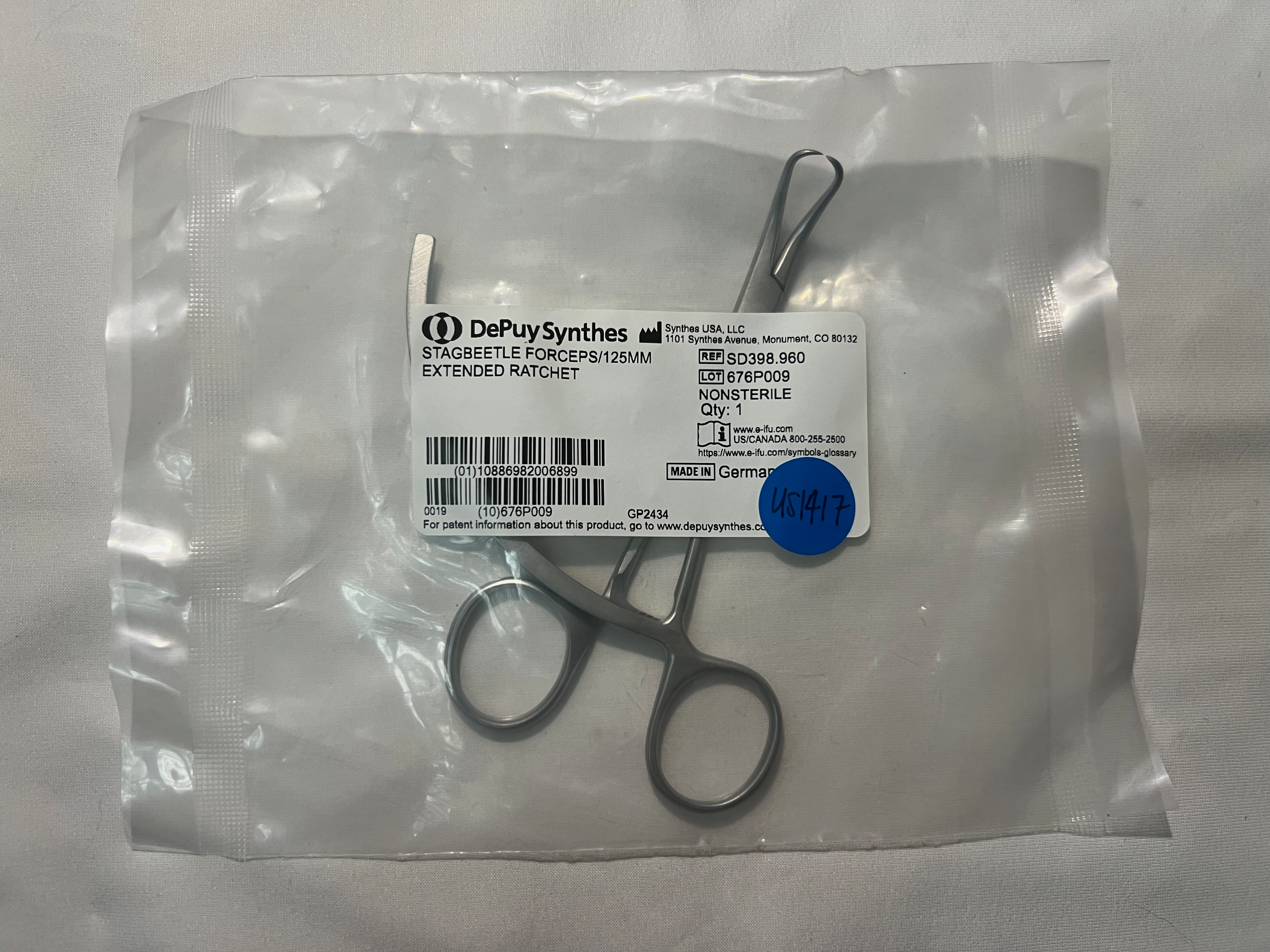 SD398.960 Stagbeetle Forceps w/ Extended Ratchet US1417