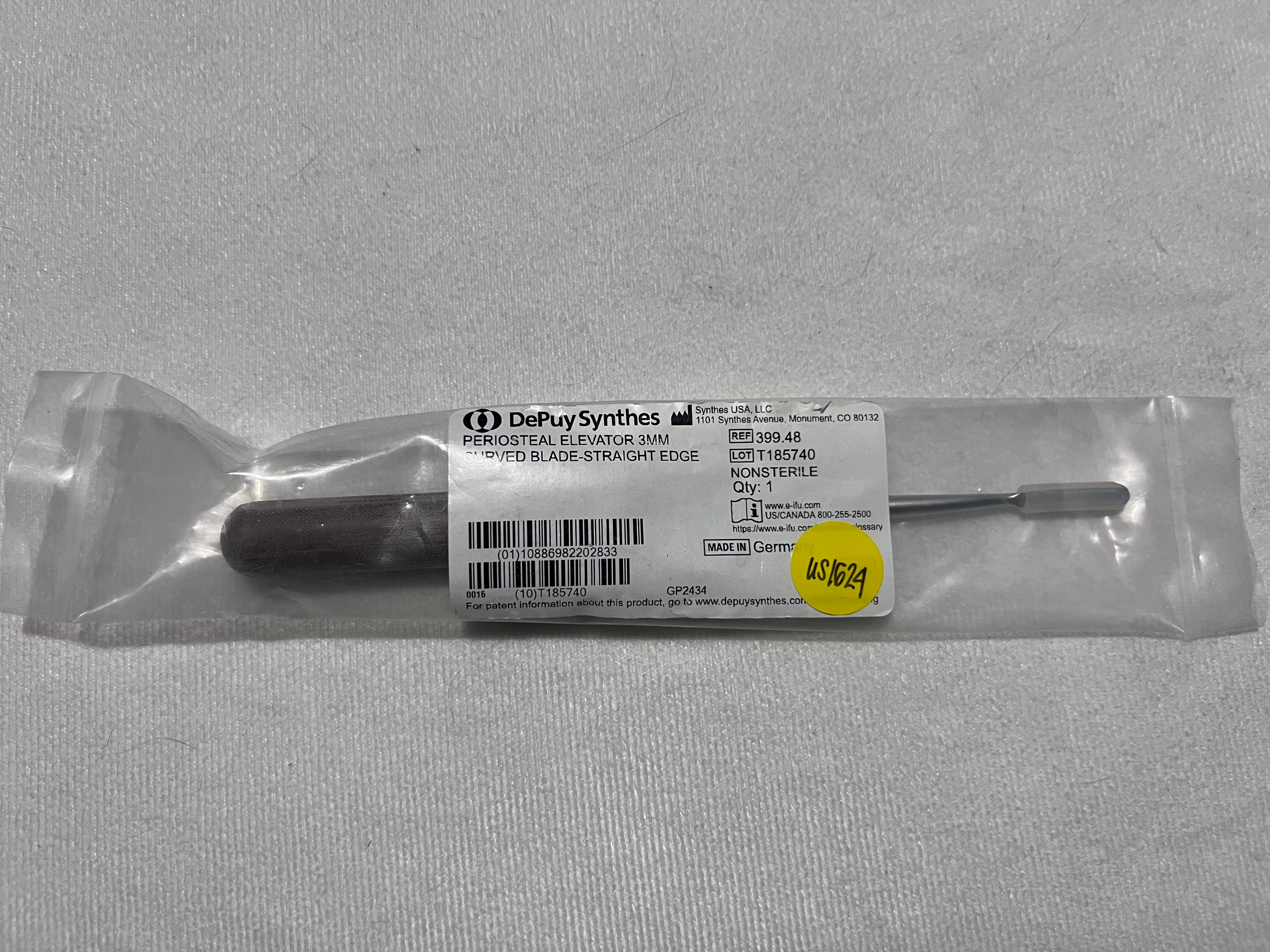 399.48 NEW Periosteal Elevator 3mm Curved Blade US1624