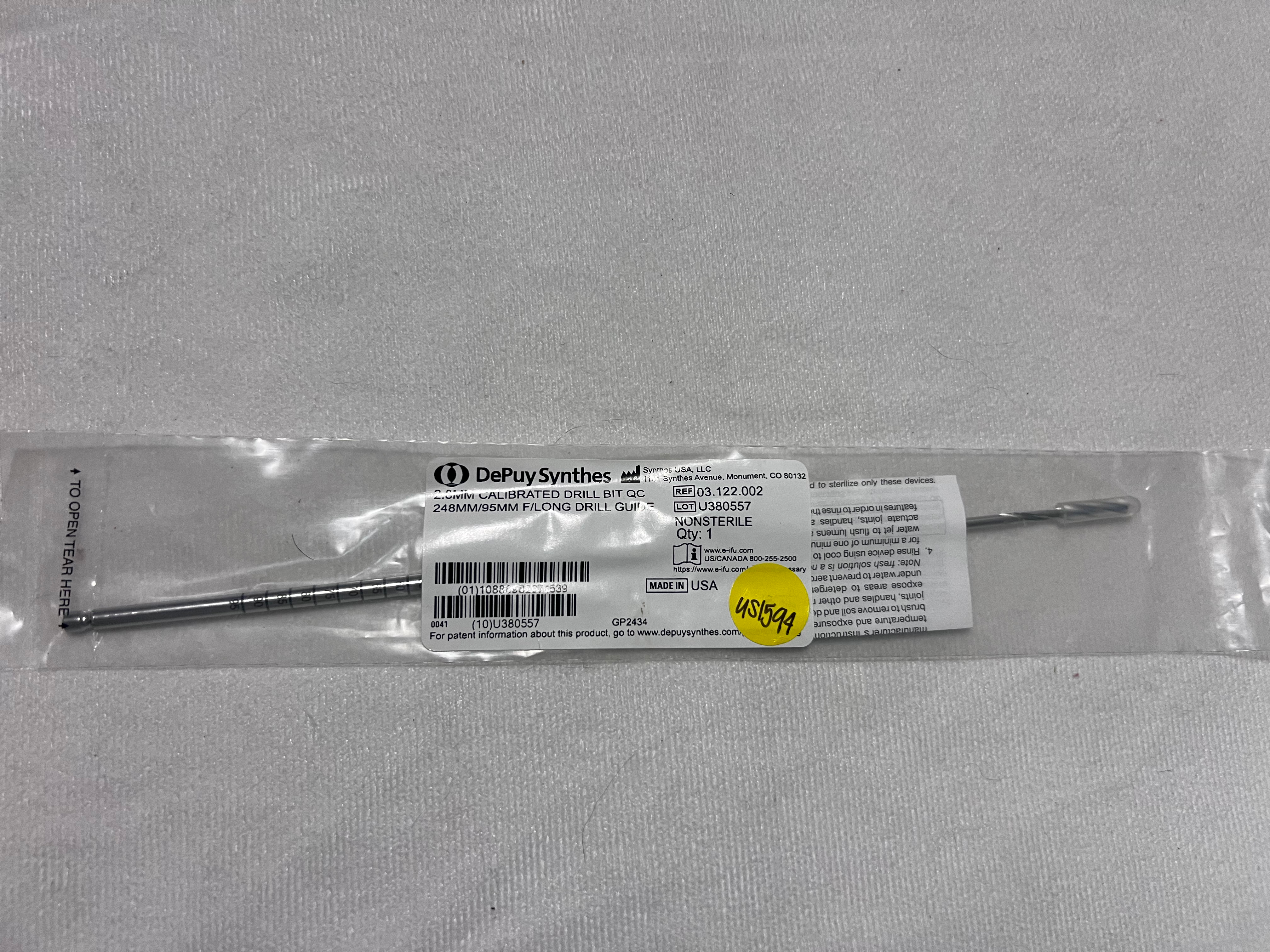 03.122.002 NEW Quick-Coupling 2.8mm Calibrated Drill Bit For Long Drill Guide US1594