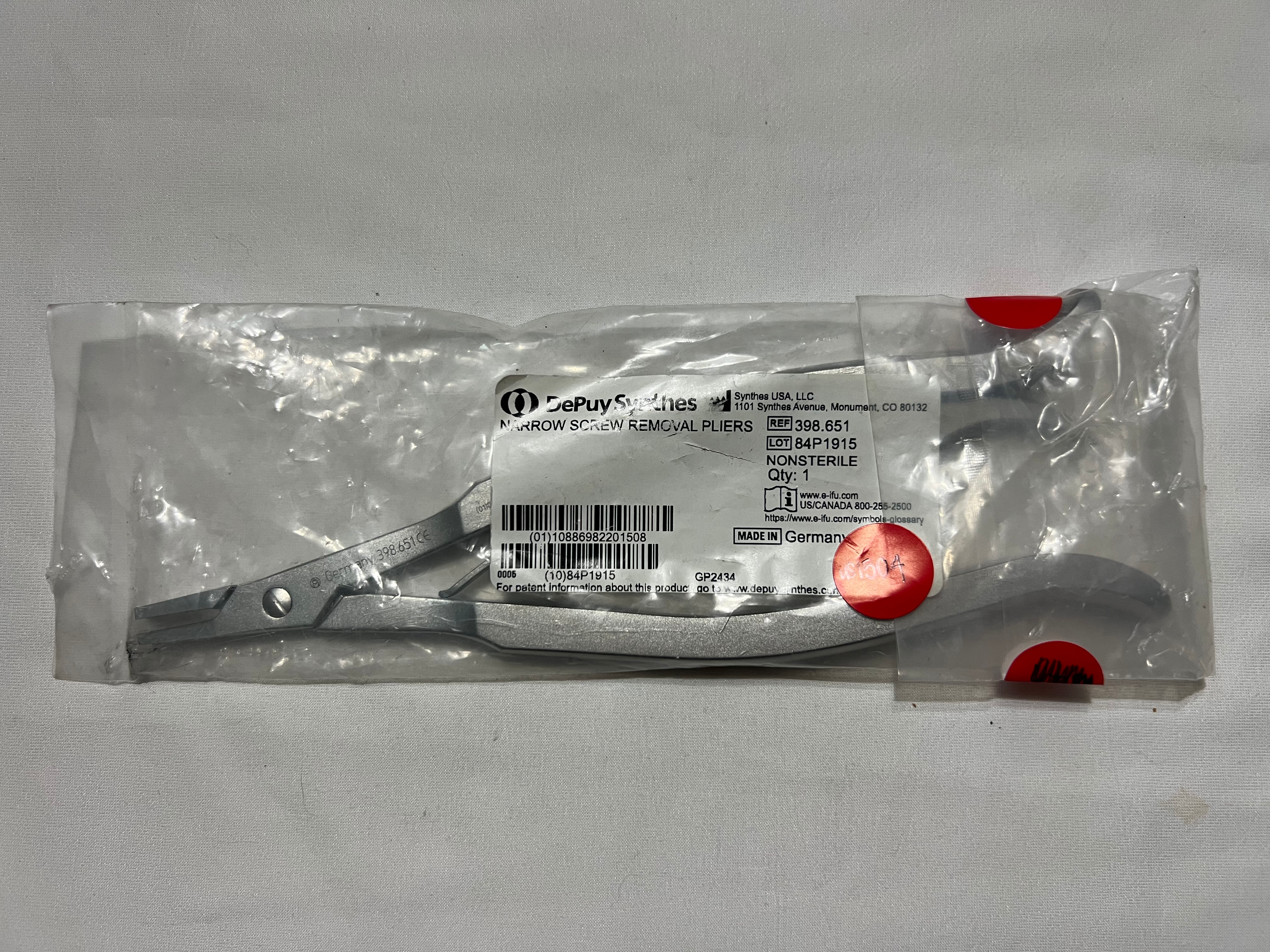 398.651 NEW Narrow Screw Removal Pliers US1504