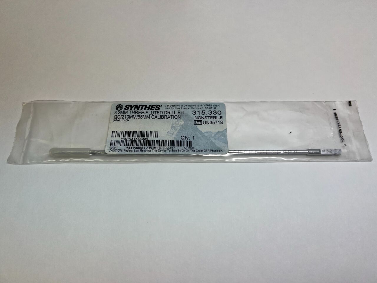315.330 Orthopedic 3.2mm 3-Flute Drill Bit US616